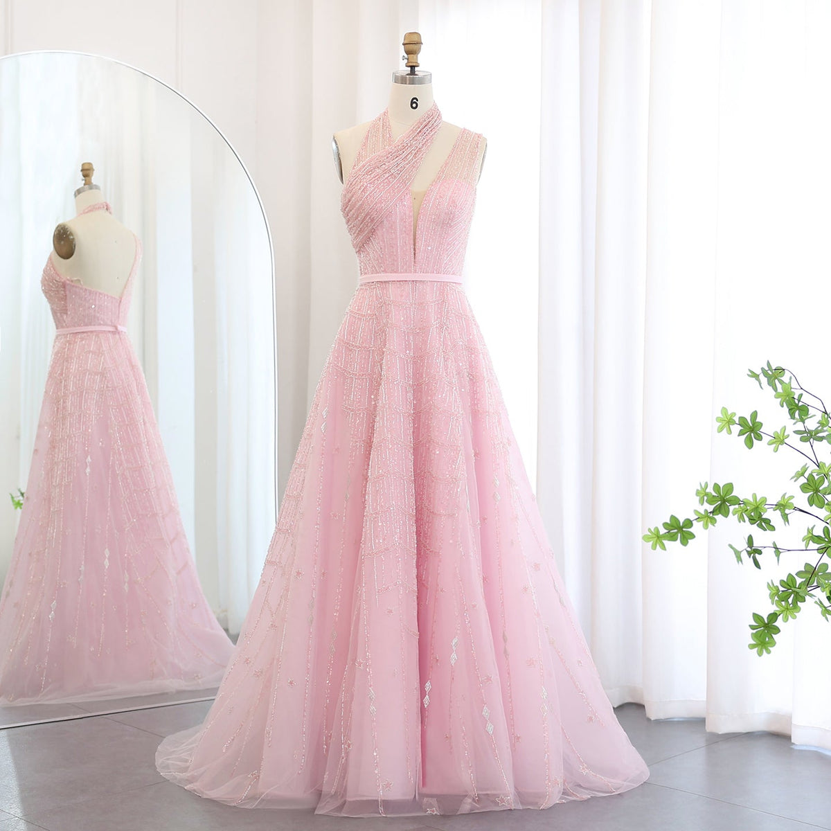 Luxury Beaded Lilac A-Line Long Evening Dress SS329