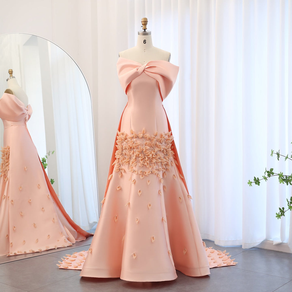 Luxury 3D Flowers Blush Pink Satin Mermaid Evening Dress SS464