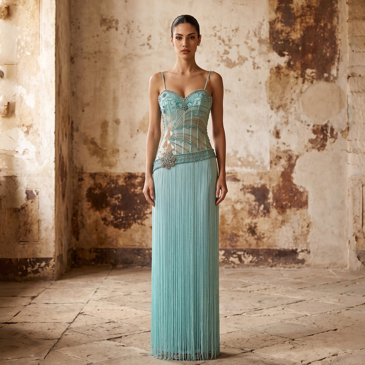 Beaded Tassel Evening Dress SS202