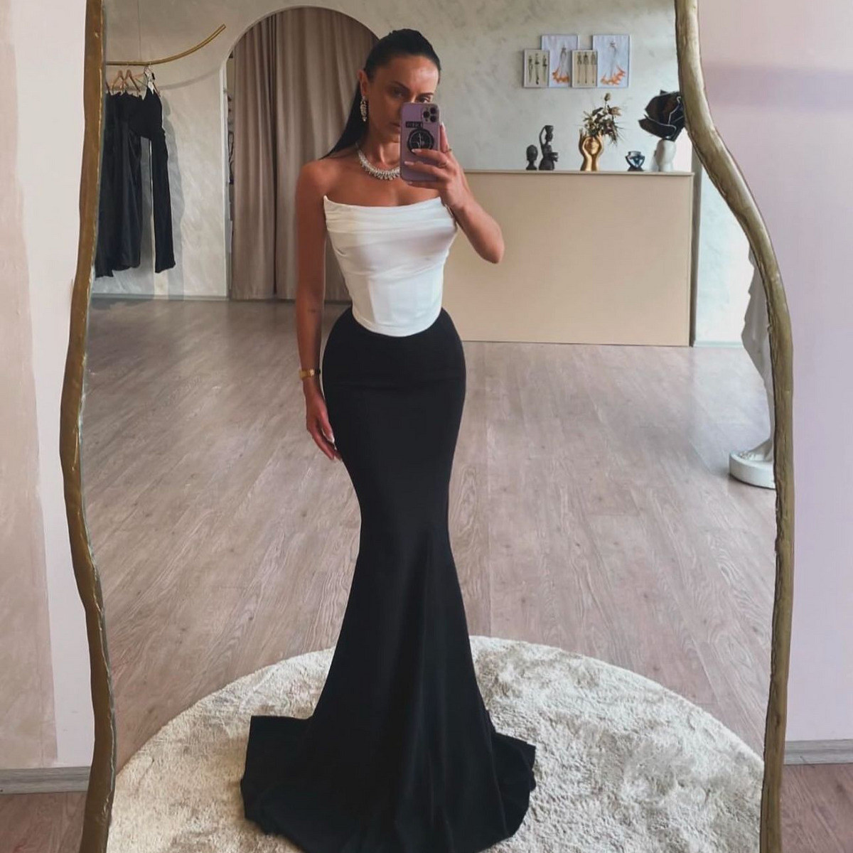 Elegant Strapless Black&White Mermaid Evening Dress SF576