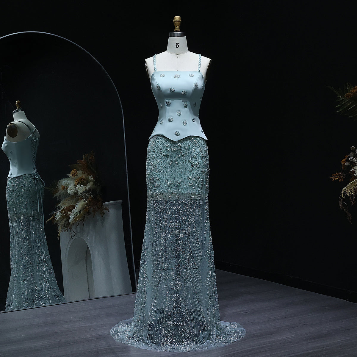 Luxury Sage Green Beaded 2 Pieces Evening Dress SS697