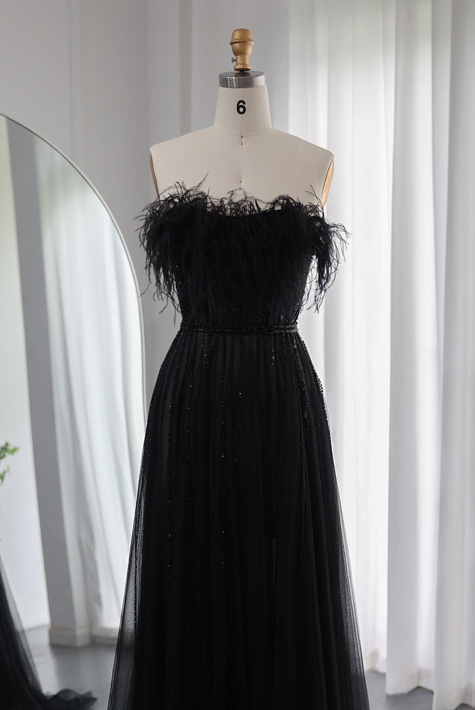 Dreamy Vow Luxury Dubai Black Feathers Evening Dresses for Women Wedding Party Elegant Long Pink Arabic Formal Prom Dress 401
