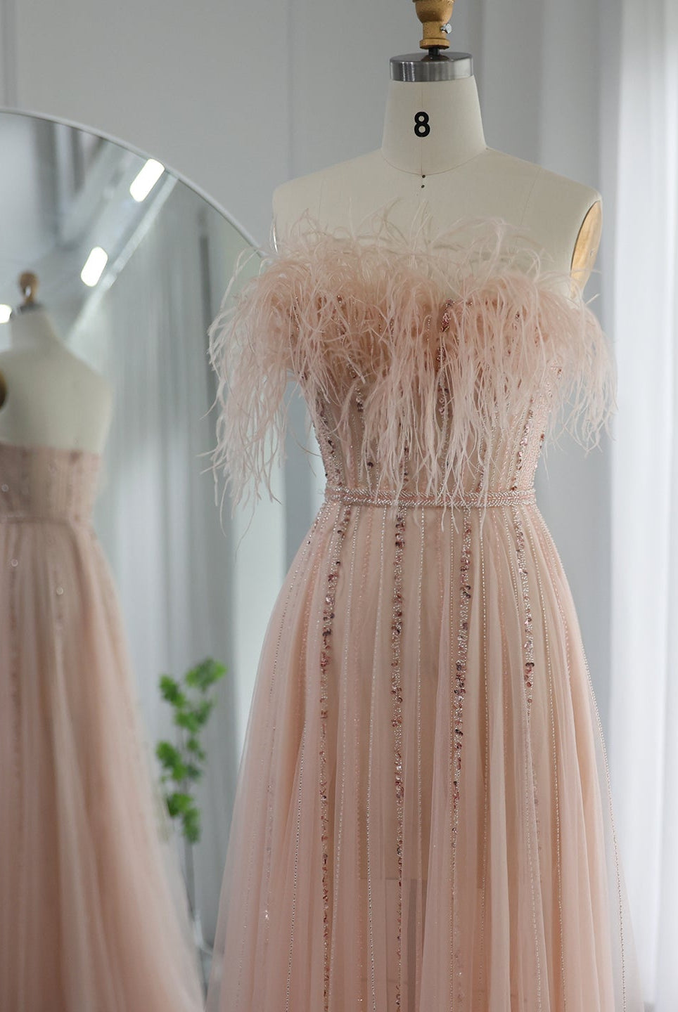 Dreamy Vow Luxury Dubai Black Feathers Evening Dresses for Women Wedding Party Elegant Long Pink Arabic Formal Prom Dress 401
