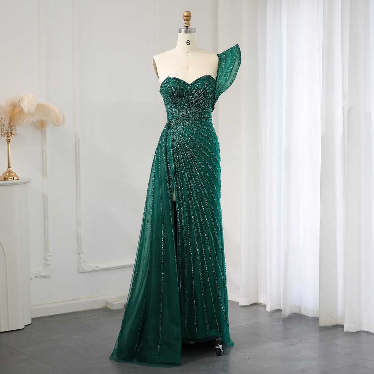 Elegant Emerald Green One Shoulder Evening Dress SS201