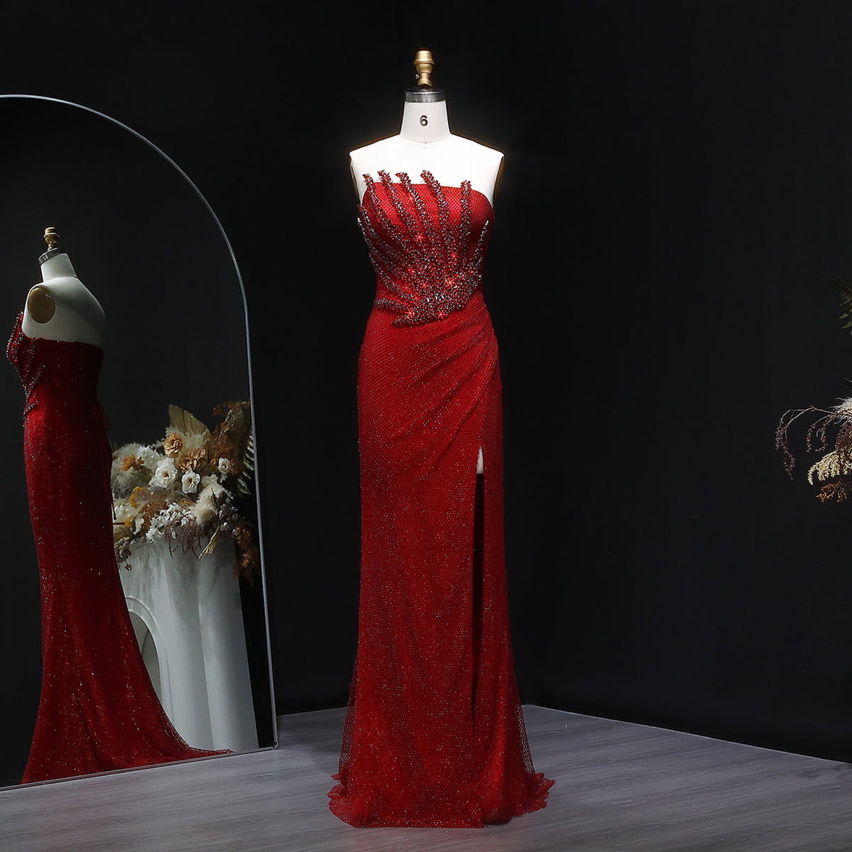 Luxury Crystal Champagne Mermaid Evening Dress with Slit SS528