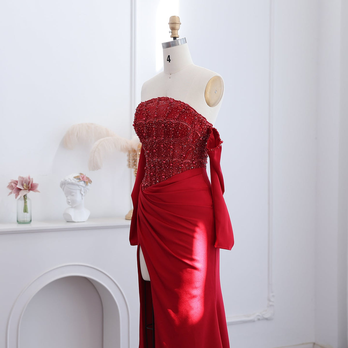 Luxury Mermaid White Evening Dress with High Slit SS416