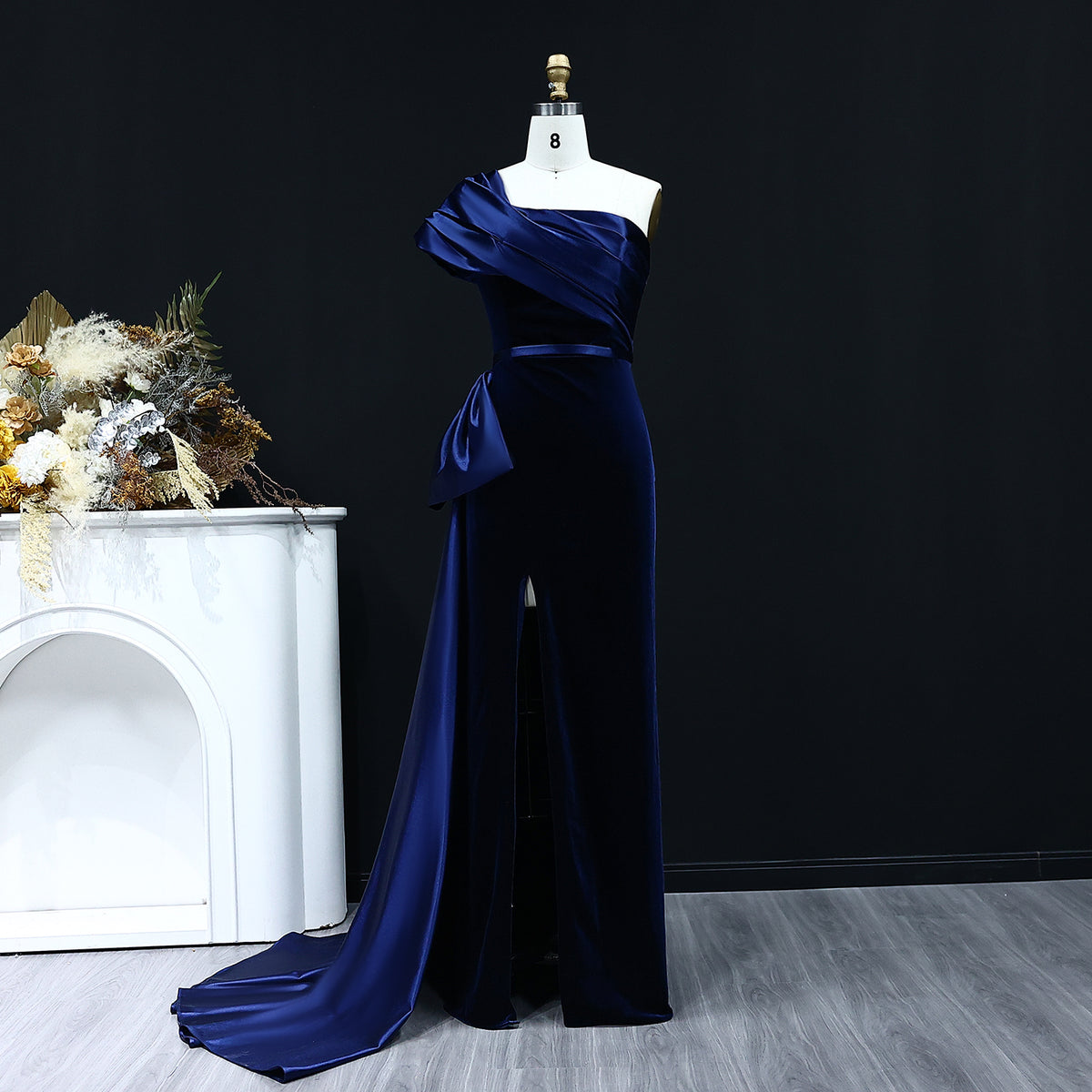 Elegant Dark Blue One Shoulder Evening Dress SF369