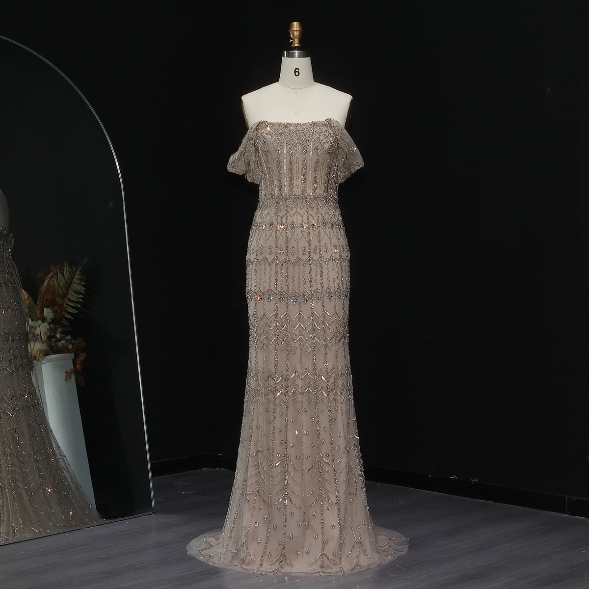 Luxury Beaded Off-Shoulder Mermaid Evening Dress SS291