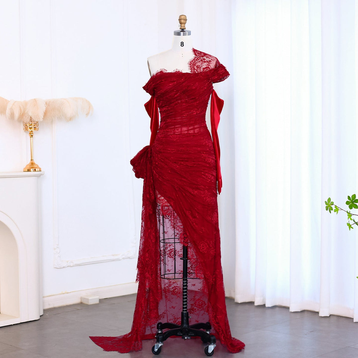 Elegant Lace Black Dress with Gloves SF017