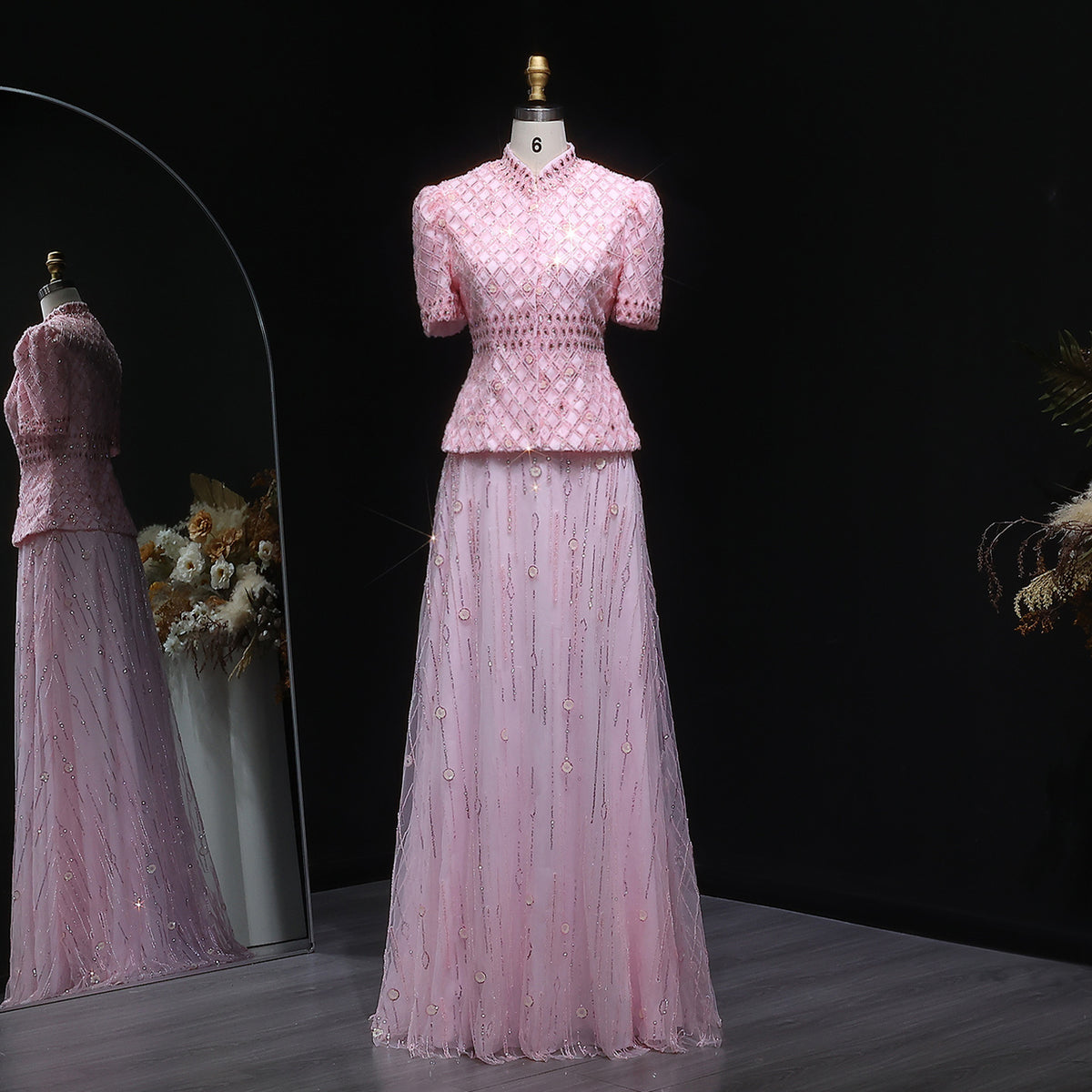 Elegant Pink Crystal Two-Piece Formal Evening Dress SS546