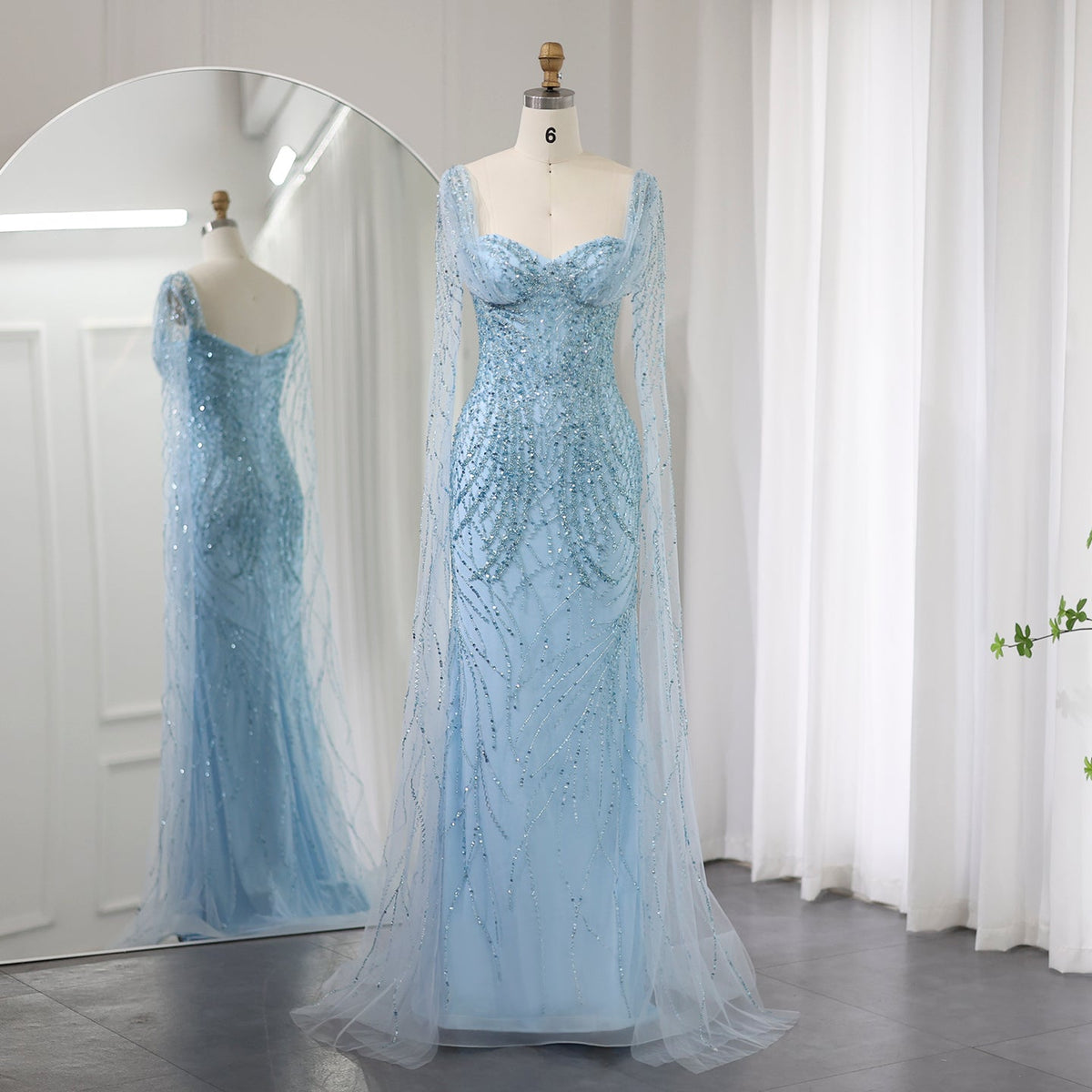 Luxury Lilac Mermaid Evening Dresses with Cape Sleeves SS237