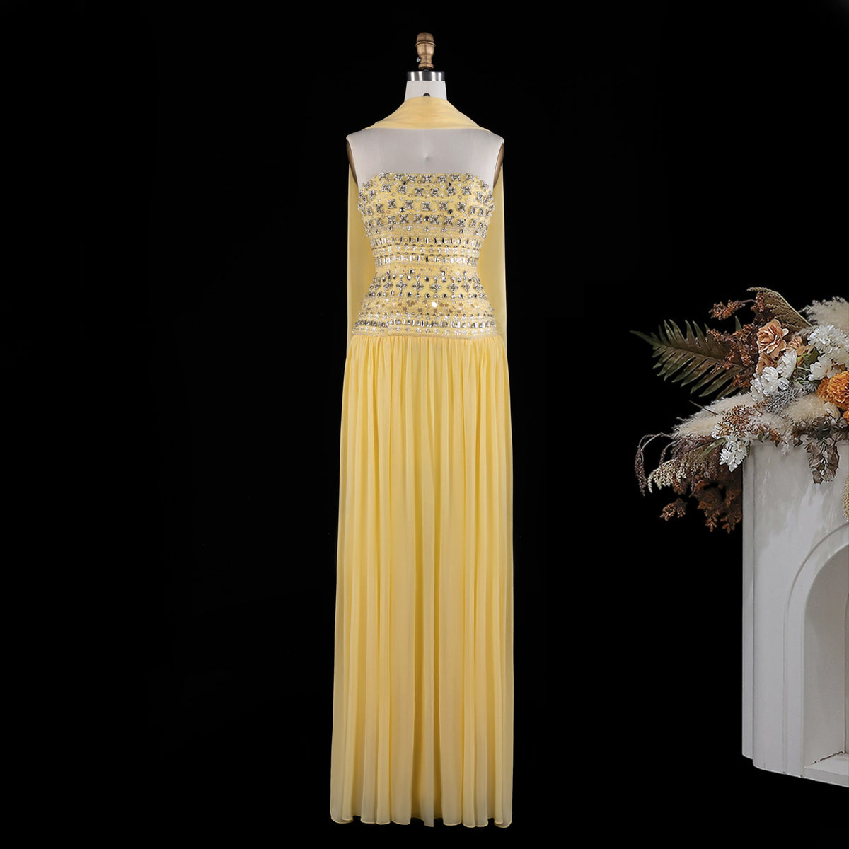 Luxury Crystal Lilac Strapless Chiffon Evening Dress SS539