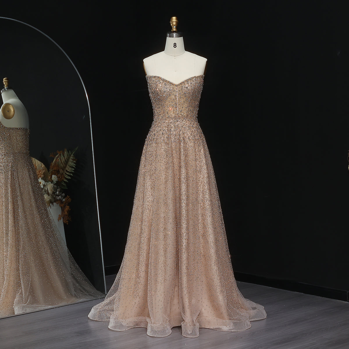 Luxury Crystal Purple Strapless Evening Dress SS699