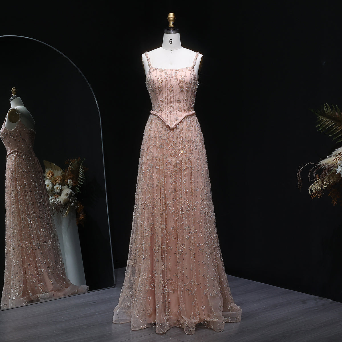 Luxury Sage Green Spaghetti A-Line Evening Dress SS693