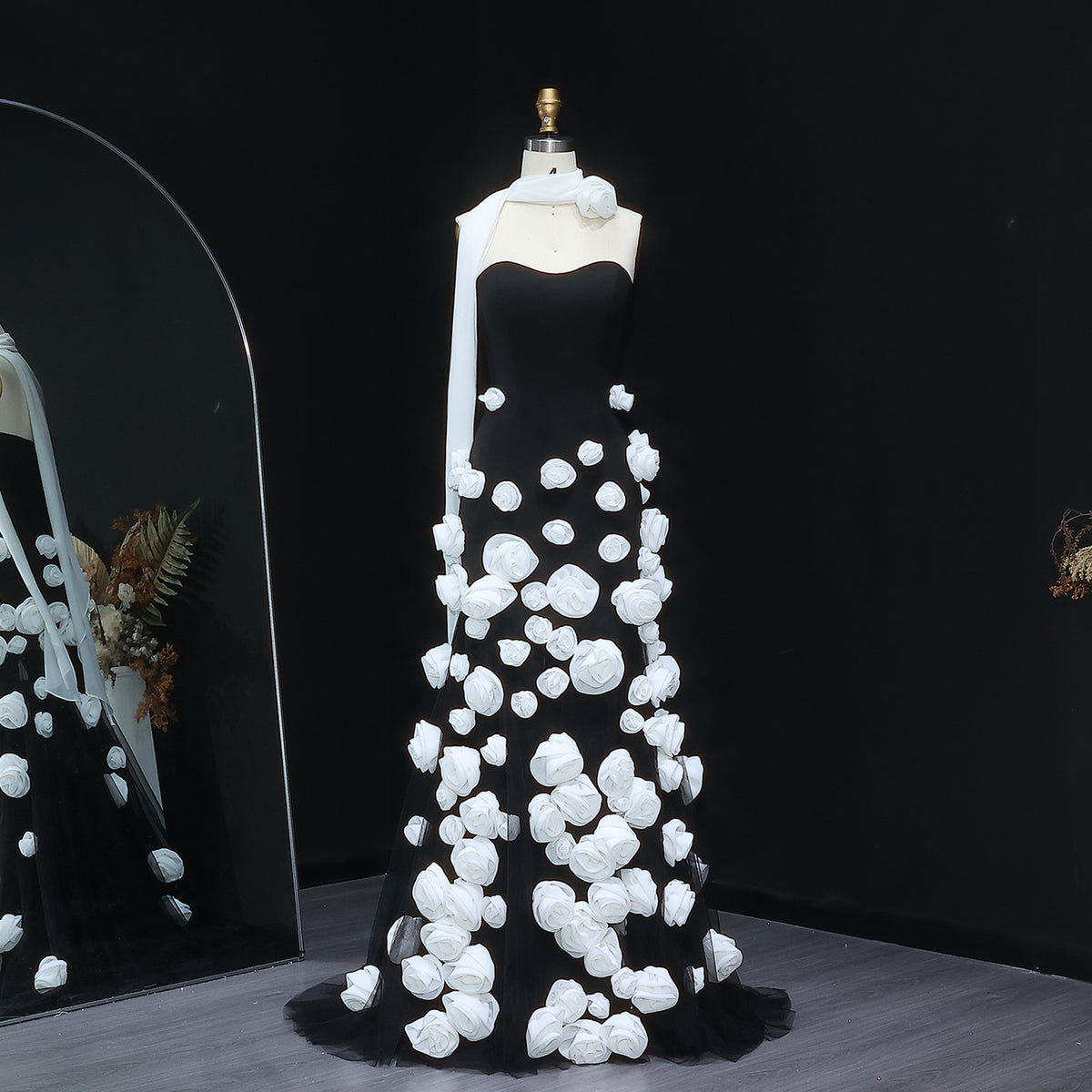 Chic Pink 3D Flowers Strapless Mermaid Evening Dress Side Slit SS207