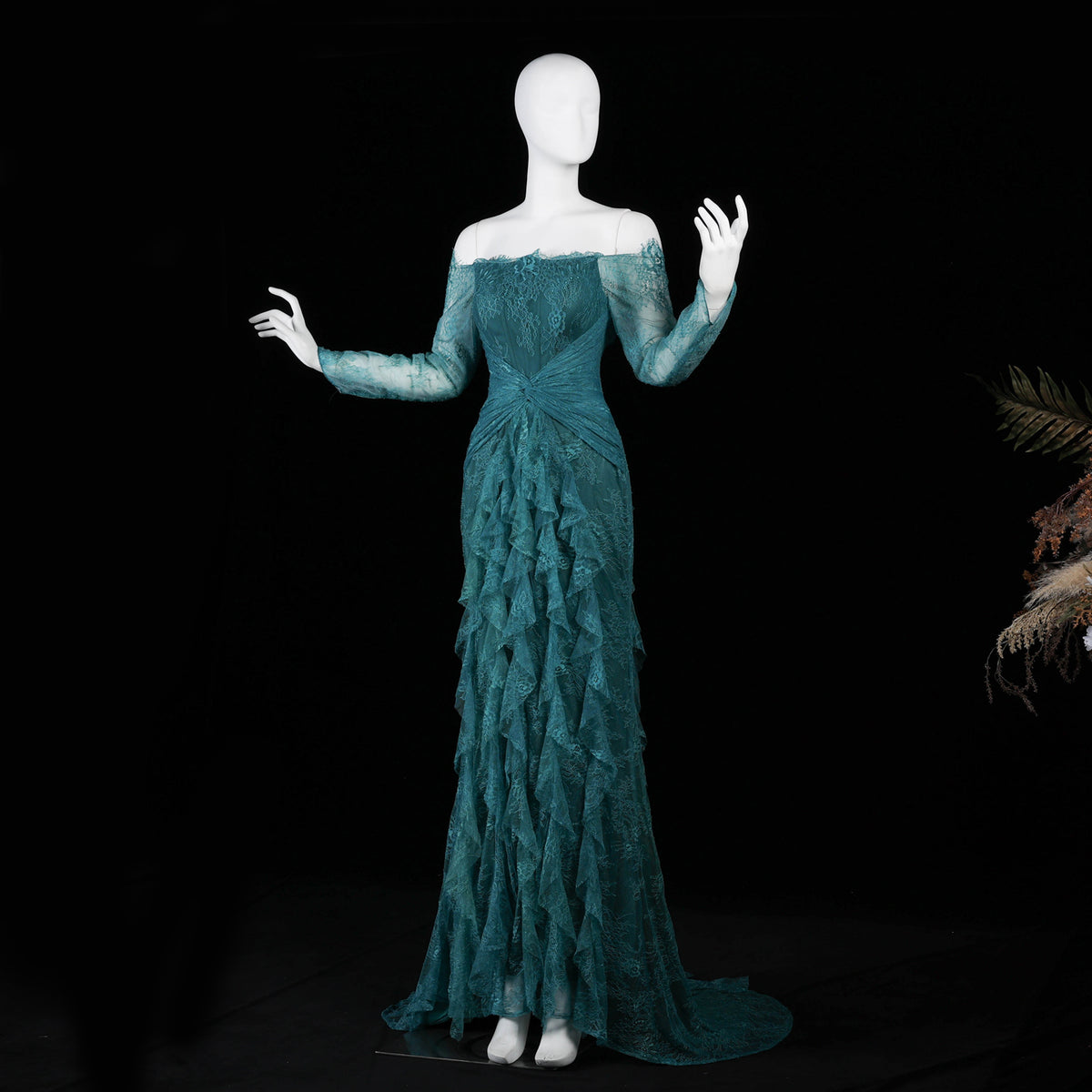 Luxury Turquoise Long Sleeves Mermaid Evening Dress SF519