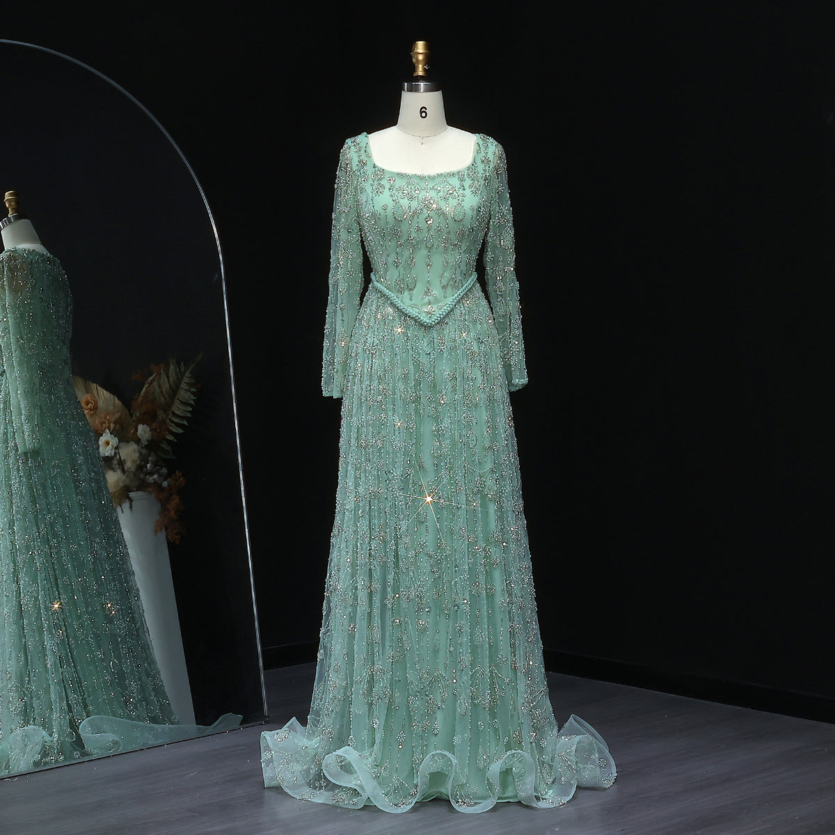 Luxury Sage Green Spaghetti A-Line Evening Dress SS693