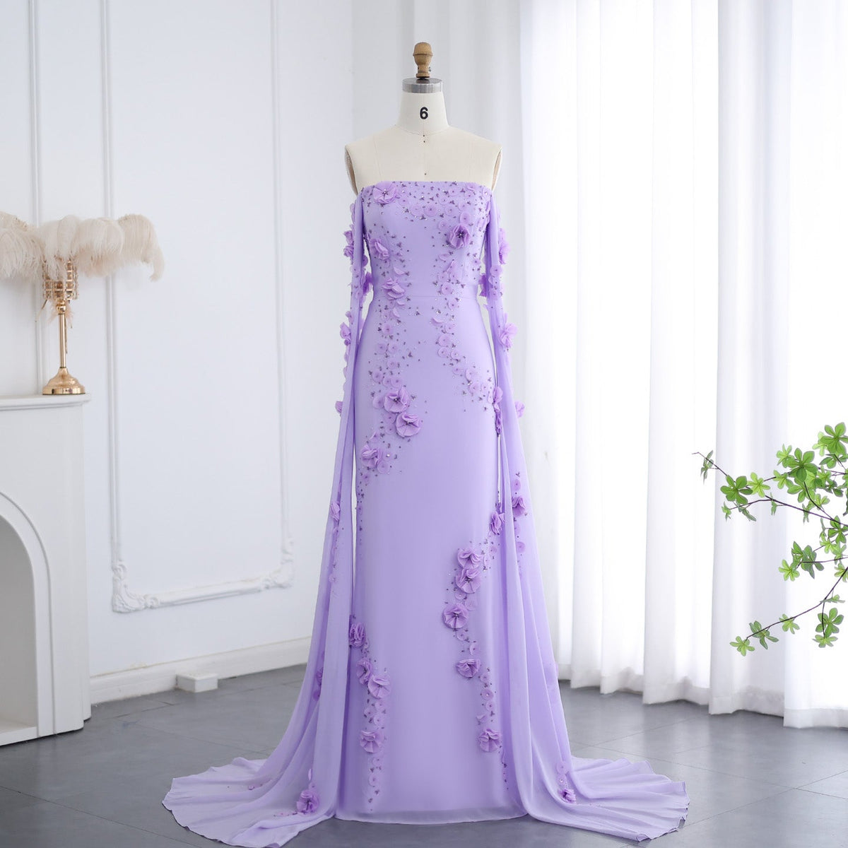 Elegant 3D Flower Lilac Off Shoulder Evening Dress SS450