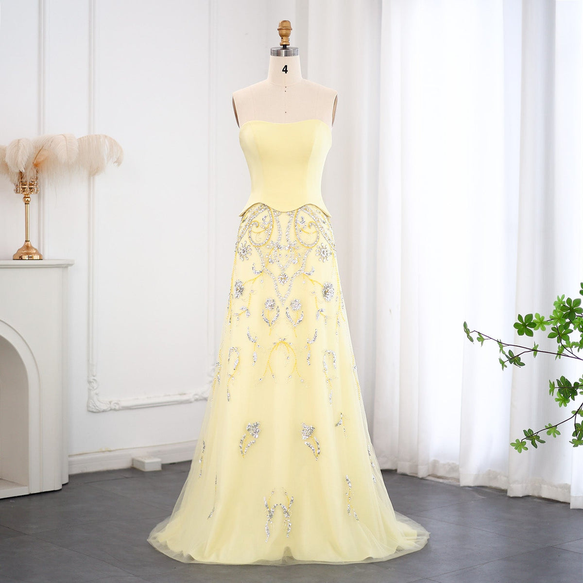 Luxury Sage Green Strapless Evening Dress SS254
