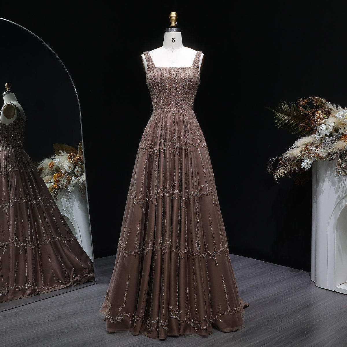 Luxury Beaded Spaghetti Straps Green Evening Dresses with Sequin SS225