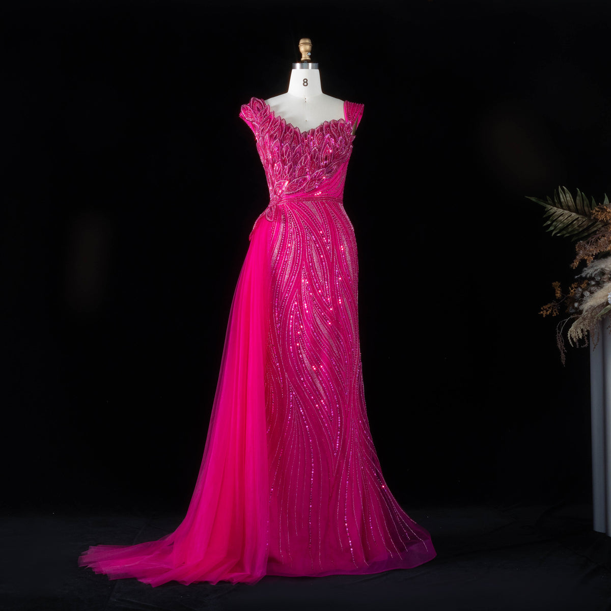 Luxury Pink Beaded Mermaid Evening Dress SS106