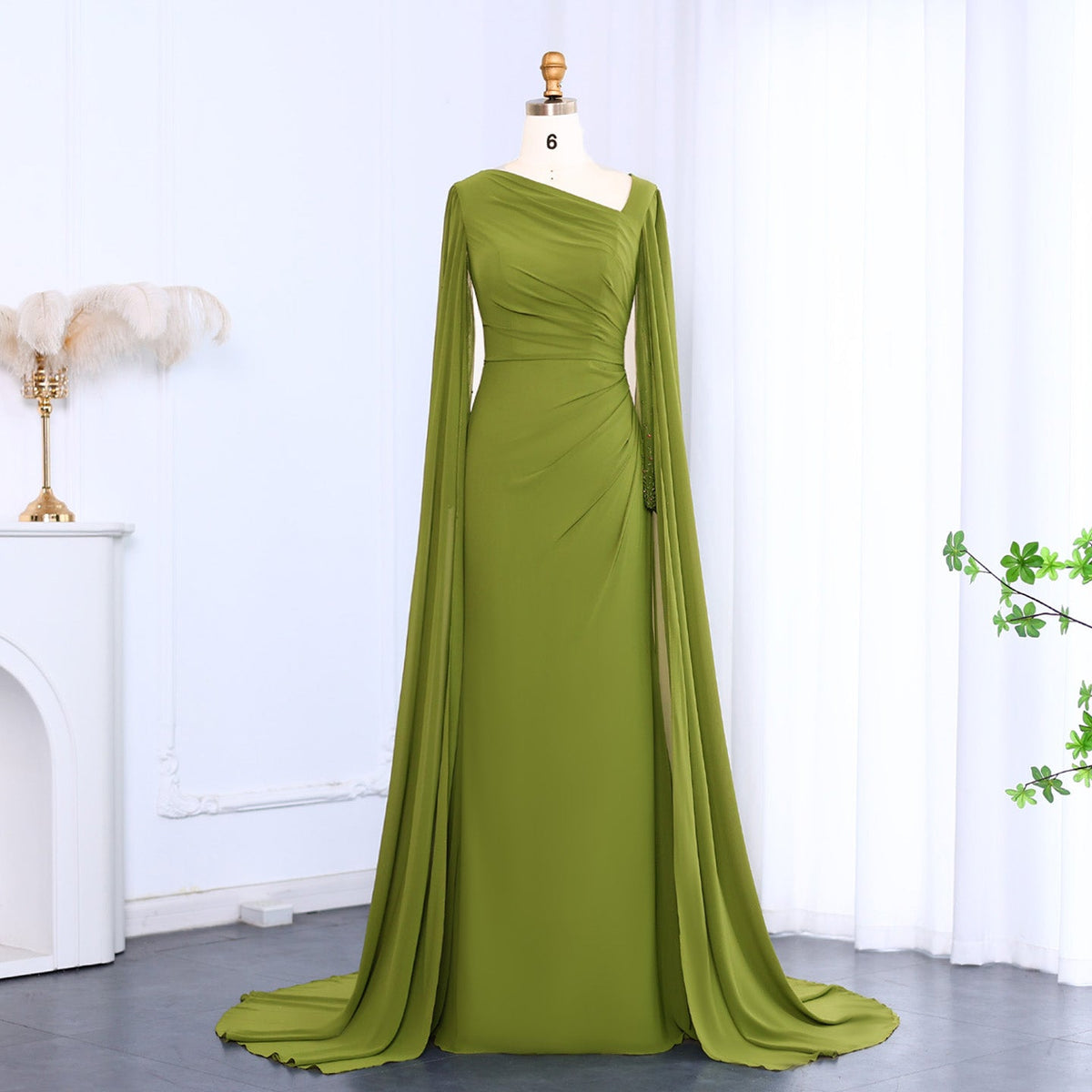 Elegant Green Long Sleeve Evening Dress SF051