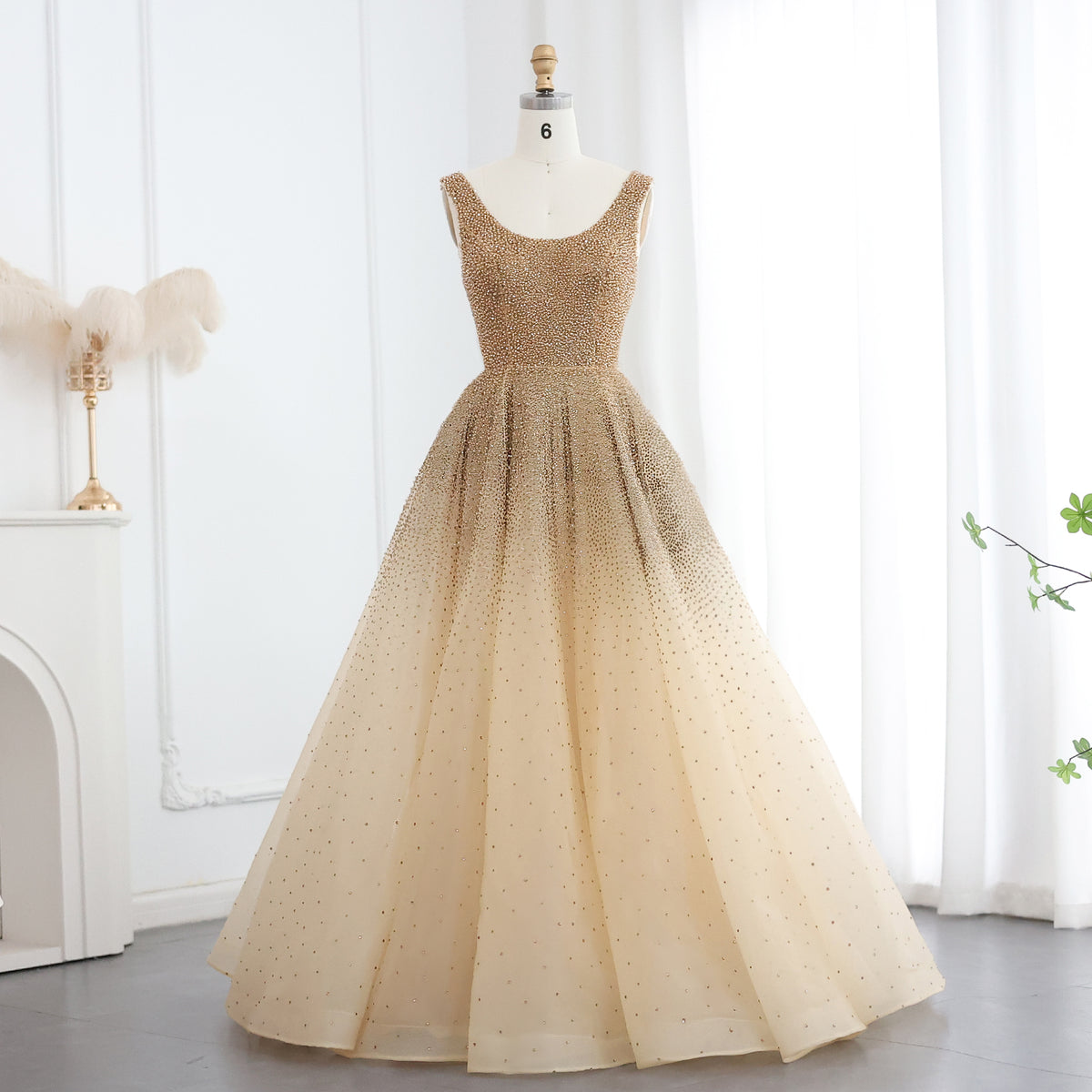 Sparkly Crystal A-Line Scoop Neck Evening Dresses SS208