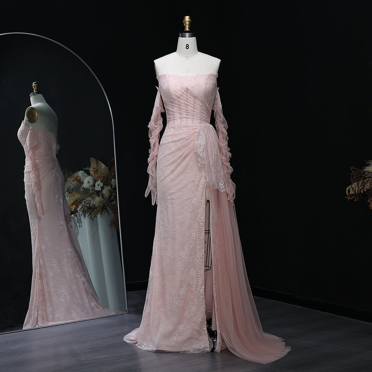 Elegant Pink Mermaid Evening Dress with Gloves SF204