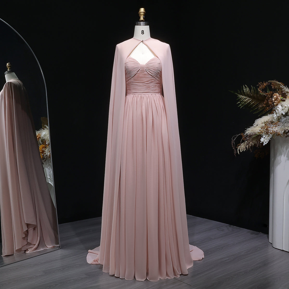 Elegant Purple Chiffon Sweetheart Long Evening Dress with Cape SF002