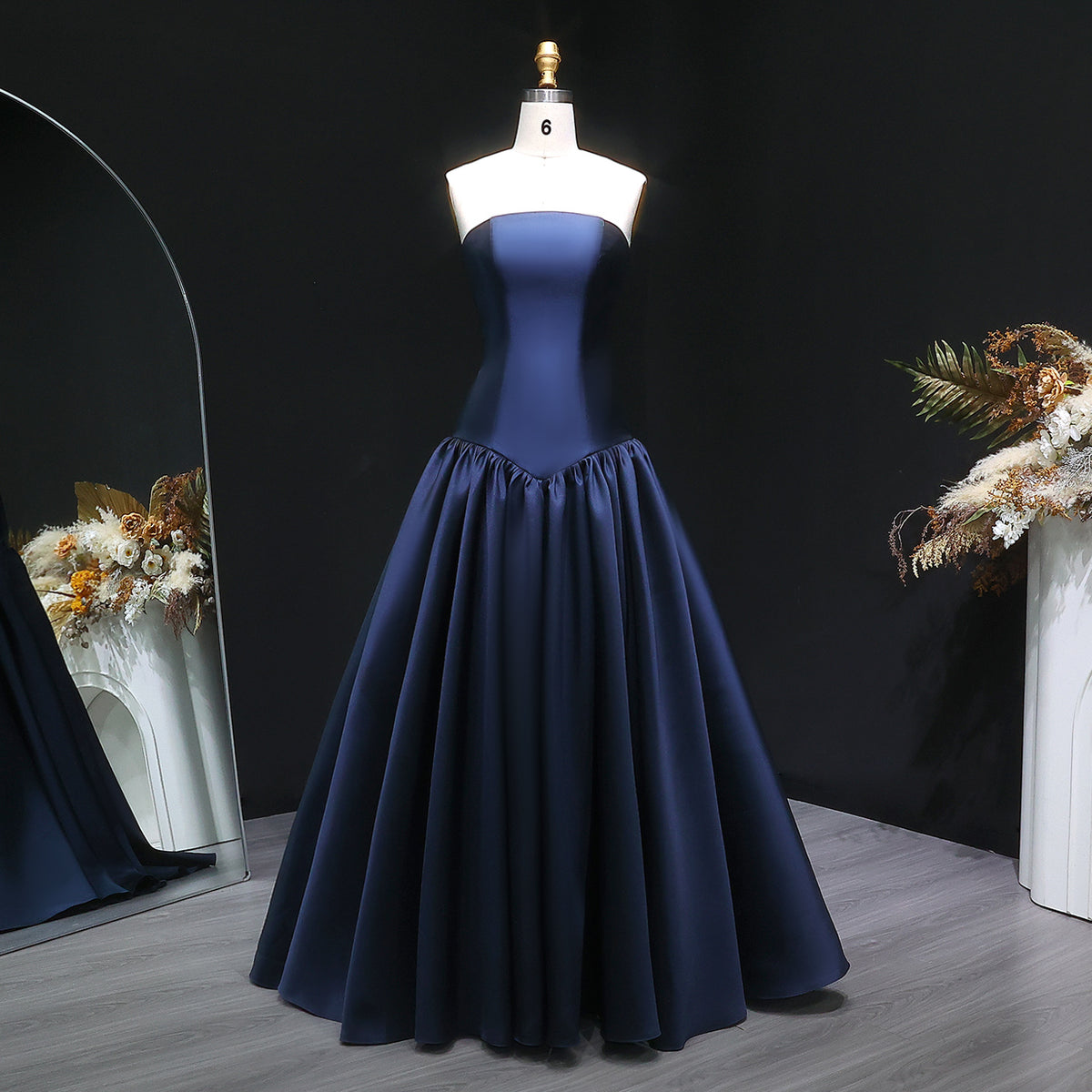 Elegant Strapless Dark Navy A-Line Evening Dress SF480