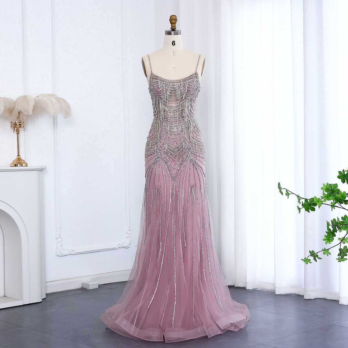 Luxury Tassel Spaghetti Mermaid Evening Dress SS029