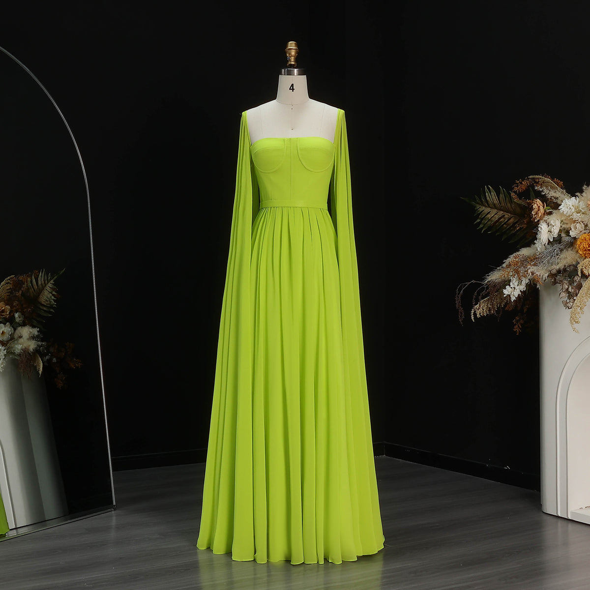 Luxury A-Line Chiffon Evening Dress with Cape Sleeves SF076