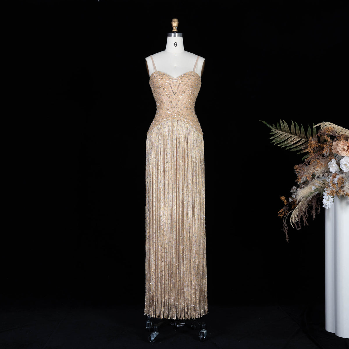 Luxury Yellow Beaded Tassel Formal Mermaid Evening Dress SS522
