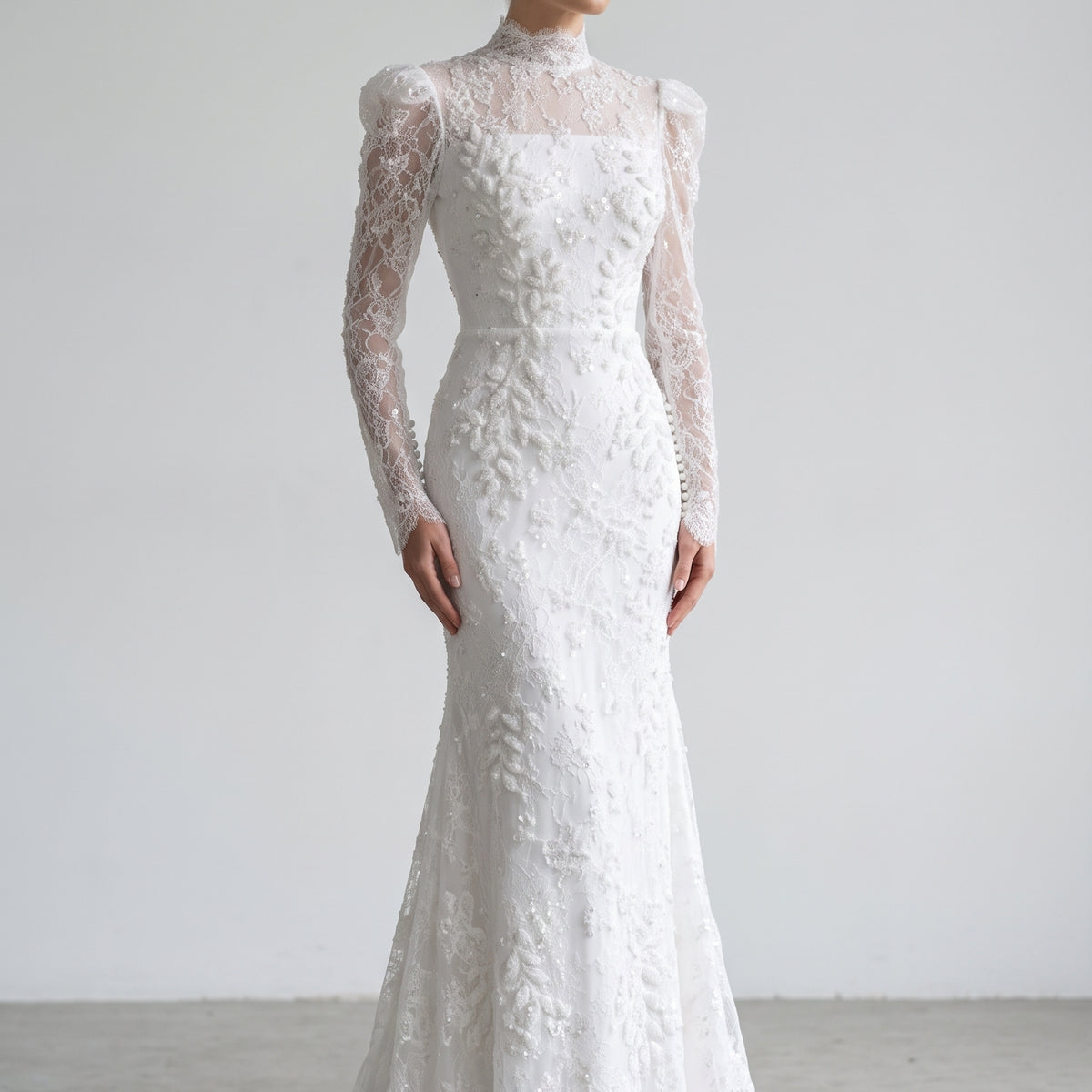 Printed Crystal Sheer Lace Mermaid Wedding Dress SW539