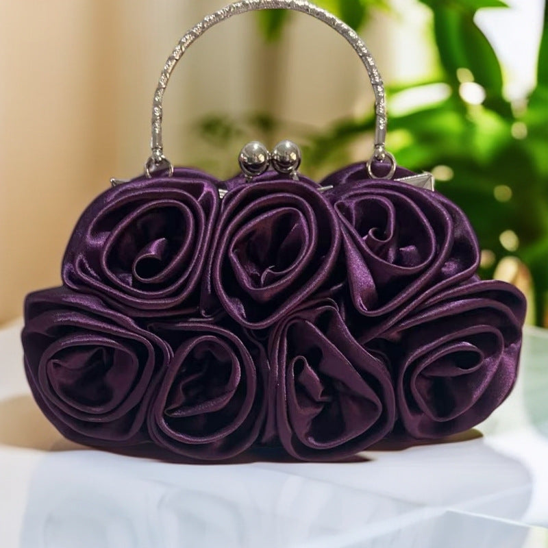 Rose Pattern Satin Flower Clutch Bag HB028