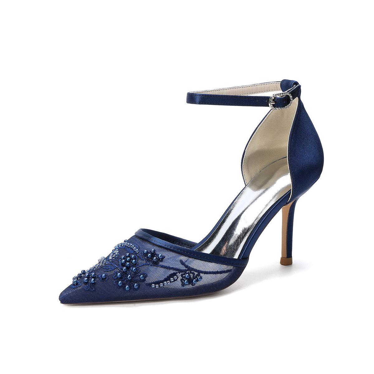 Mesh Pointed Toe High Heels with Pearl Details HH024
