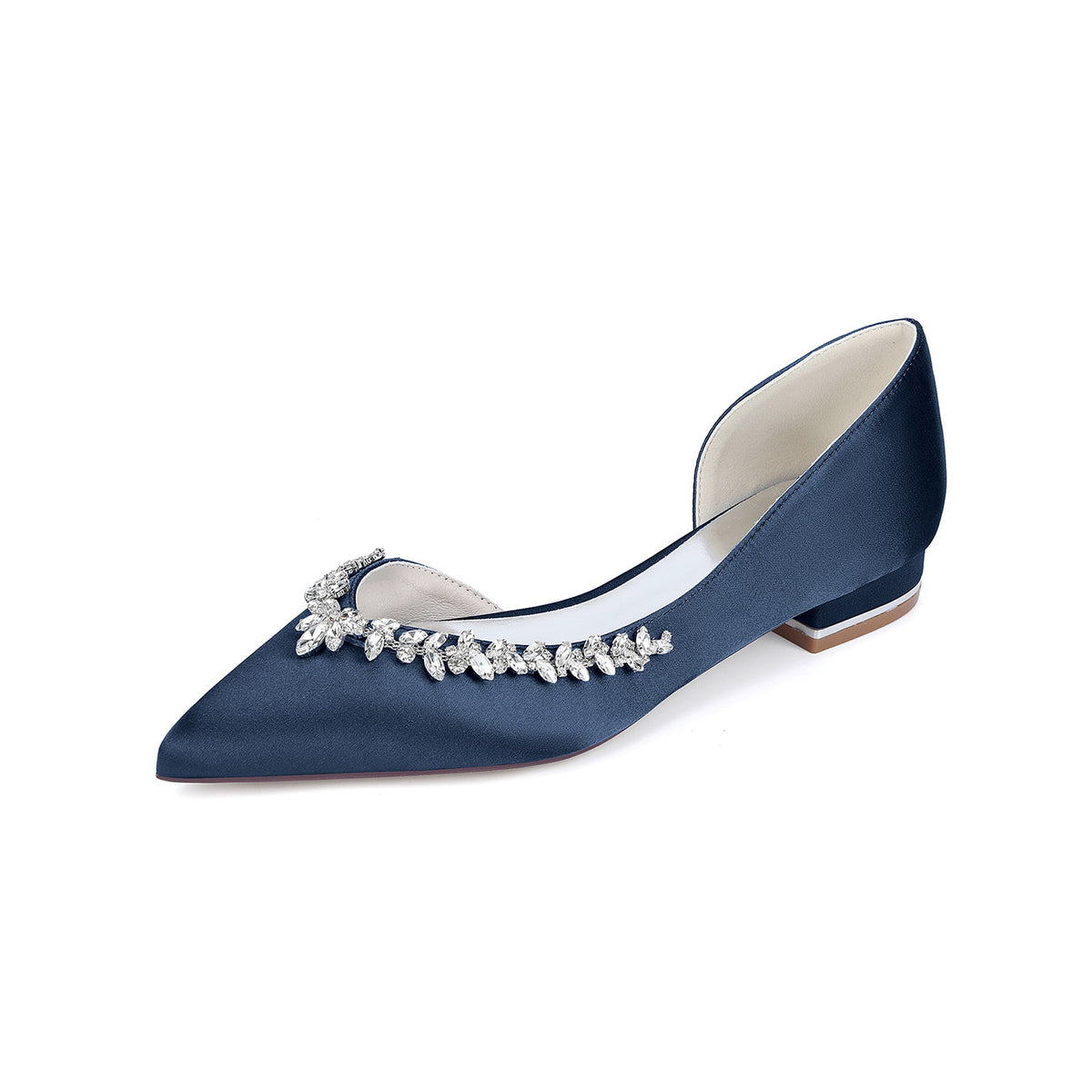 Satin Crystal Embellished D'Orsay Block Heels HH025