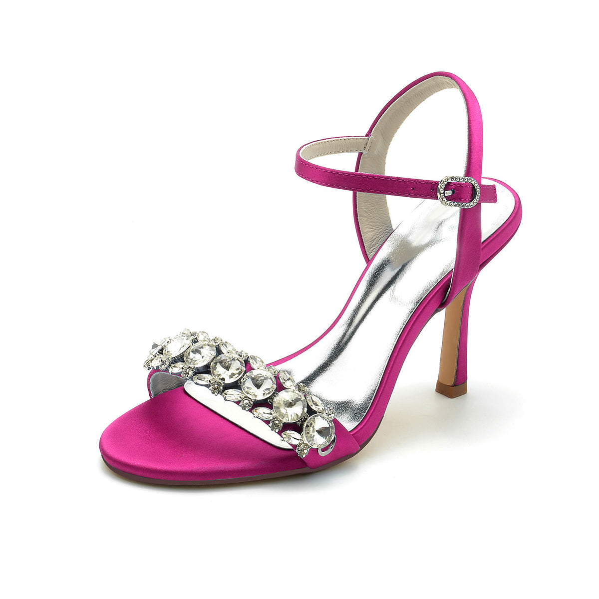 Crystal Embellished Satin Ankle Strap Stiletto Heels HH026