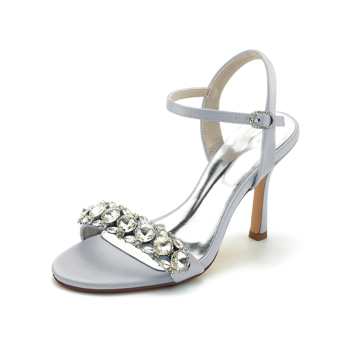 Crystal Embellished Satin Ankle Strap Stiletto Heels HH026