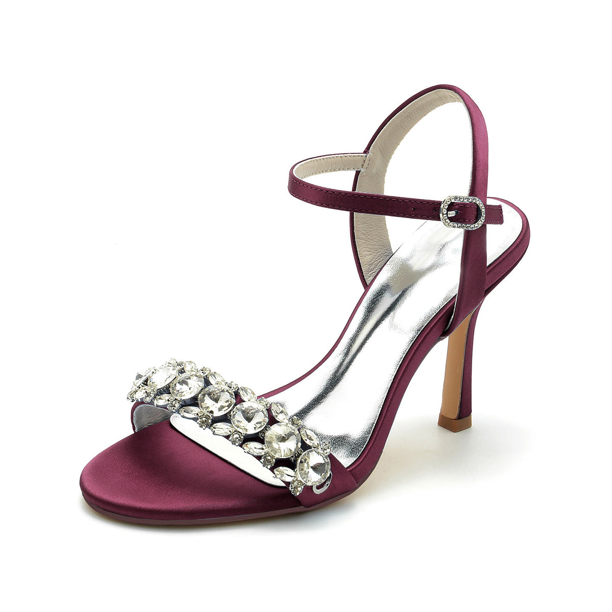 Crystal Embellished Satin Ankle Strap Stiletto Heels HH026