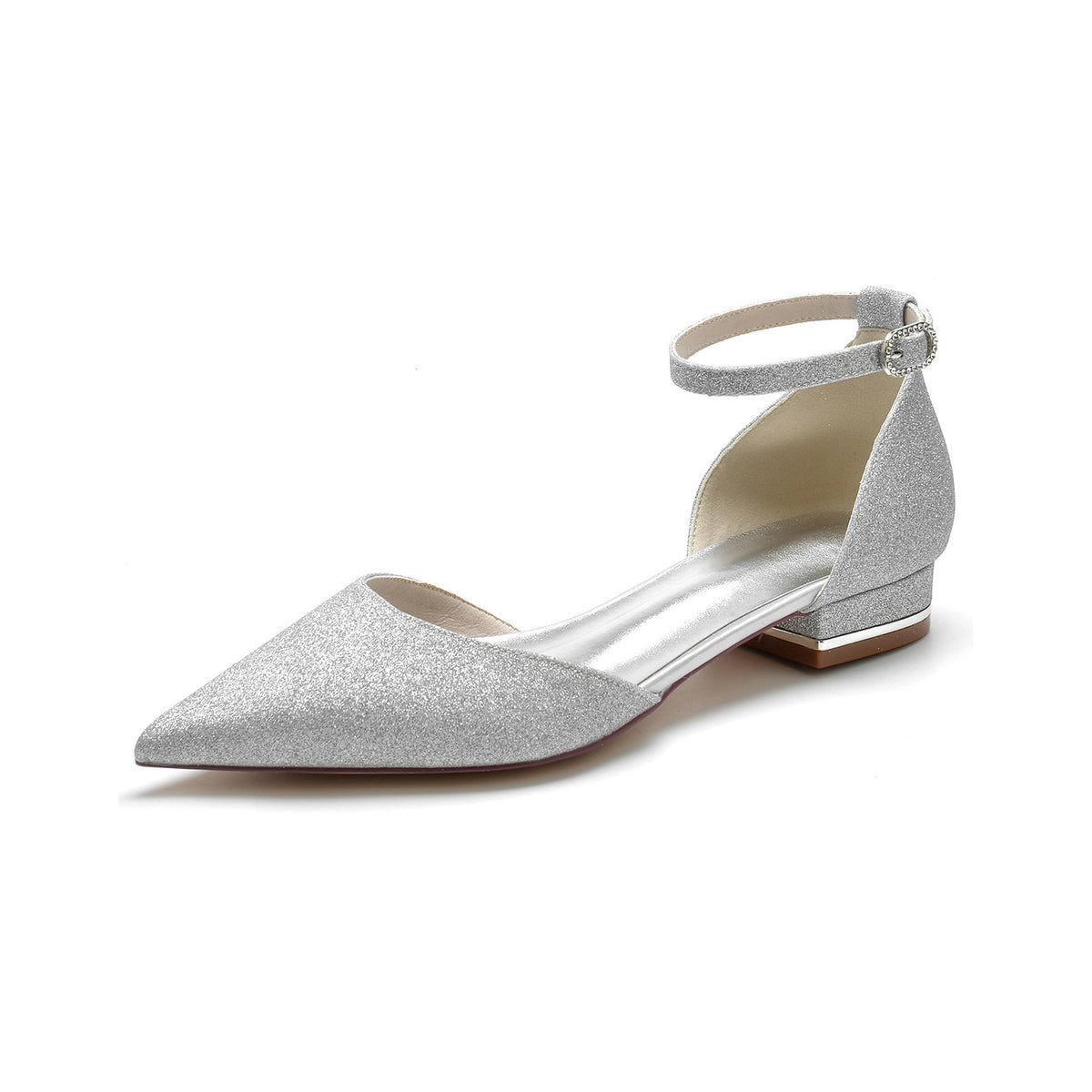 Glitter Ankle Strap Pointed Toe Block Heel Pumps HH028