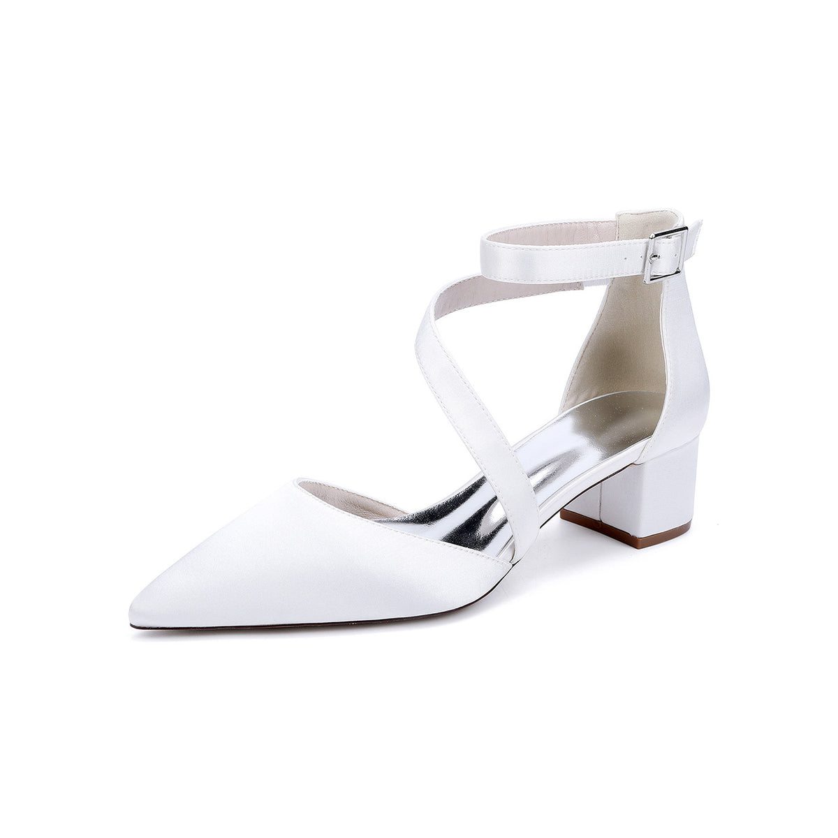 Crisscross Ankle Strap Pointed Toe Block Heel Pumps HH030