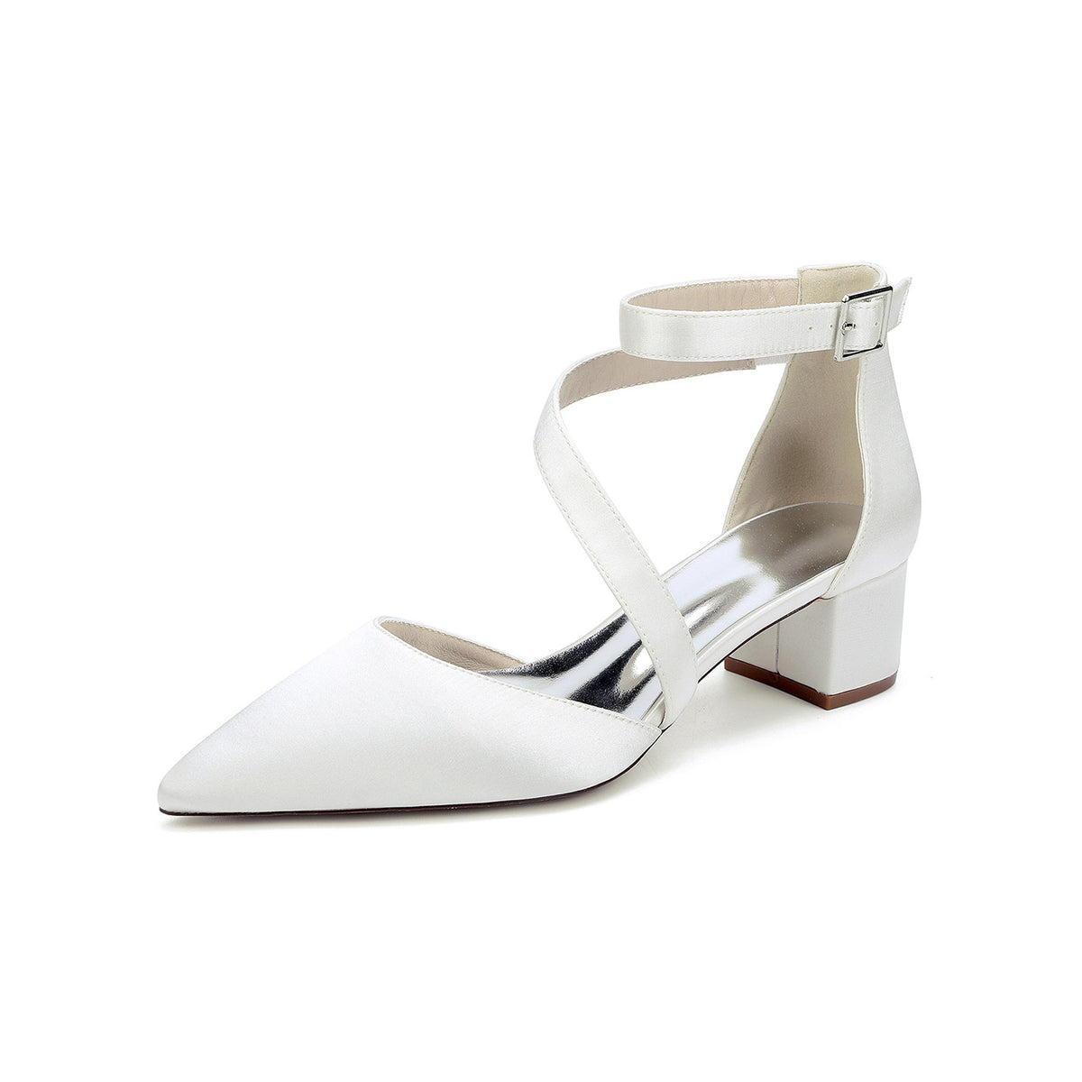 Crisscross Ankle Strap Pointed Toe Block Heel Pumps HH030