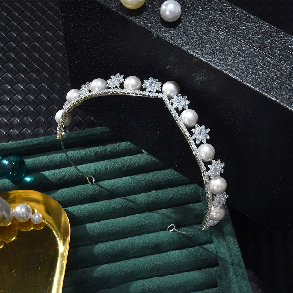 Sparkling Crystal & Pearl Snowflake Princess Diadem HP012