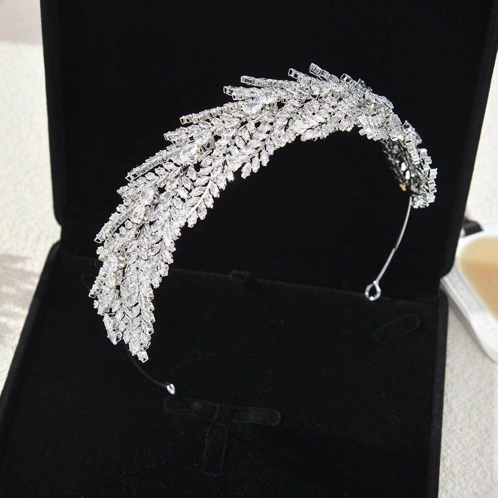 Elegant Crystal Feather Princess Diadem for Brides HP020