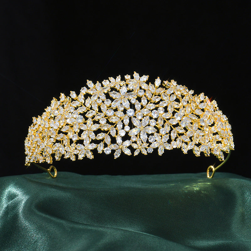 Elegant Flower & Foliage CZ Crystal Bridal Diadem HP022