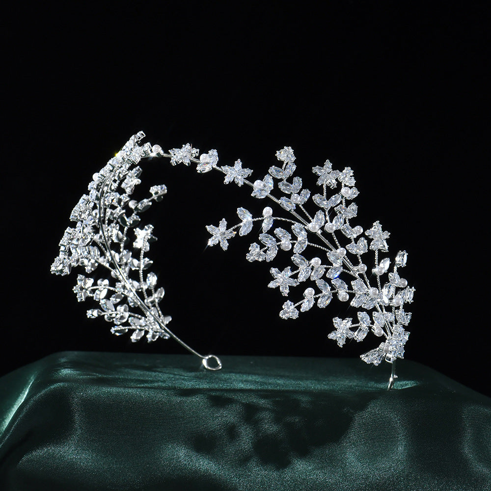 Gentle Crystal & Pearl Leafy Botanical Bridal Headpiece HP025