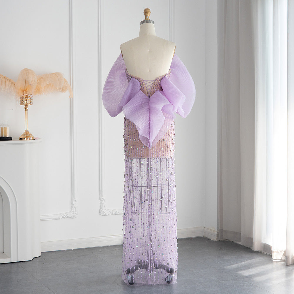 Dreamy Vow Luxury Dubai Lilac Long Evening Dress for Women Wedding Party 2023 Elegant Off Shoulder Arabic Formal Prom Gown 327