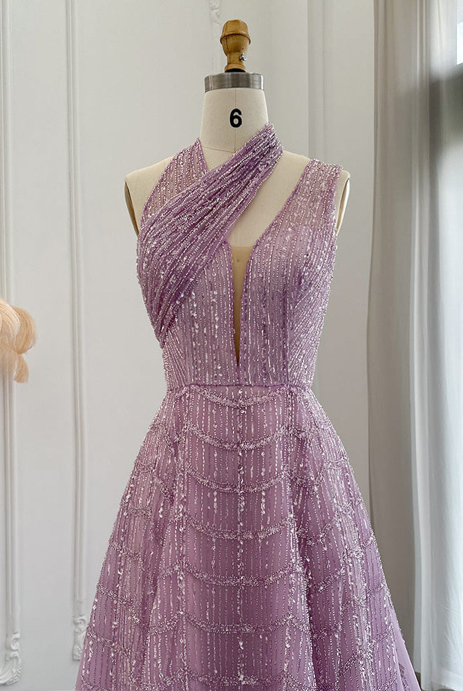DreamyVow Luxury Beaded Dubai Lilac Evening Dresses for Women Wedding Party 2023 Elegant Long Arabic Prom Formal Gowns 329