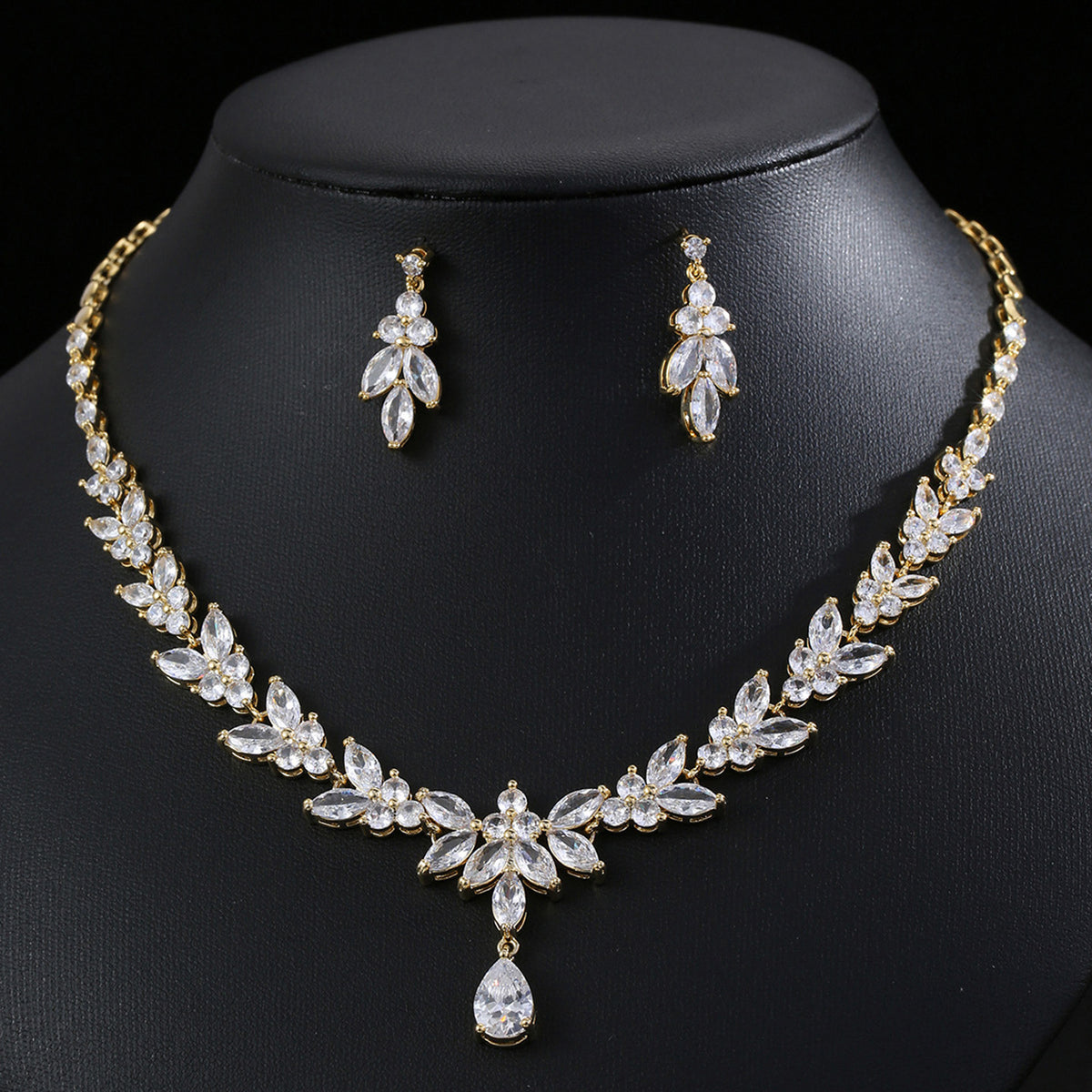 Titanium Steel Zircon Necklace and Earring Set JW002